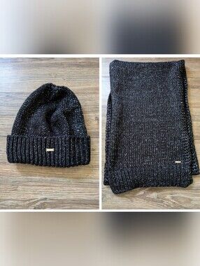Armani Exchange Black Marled Knit Beanie, One Size